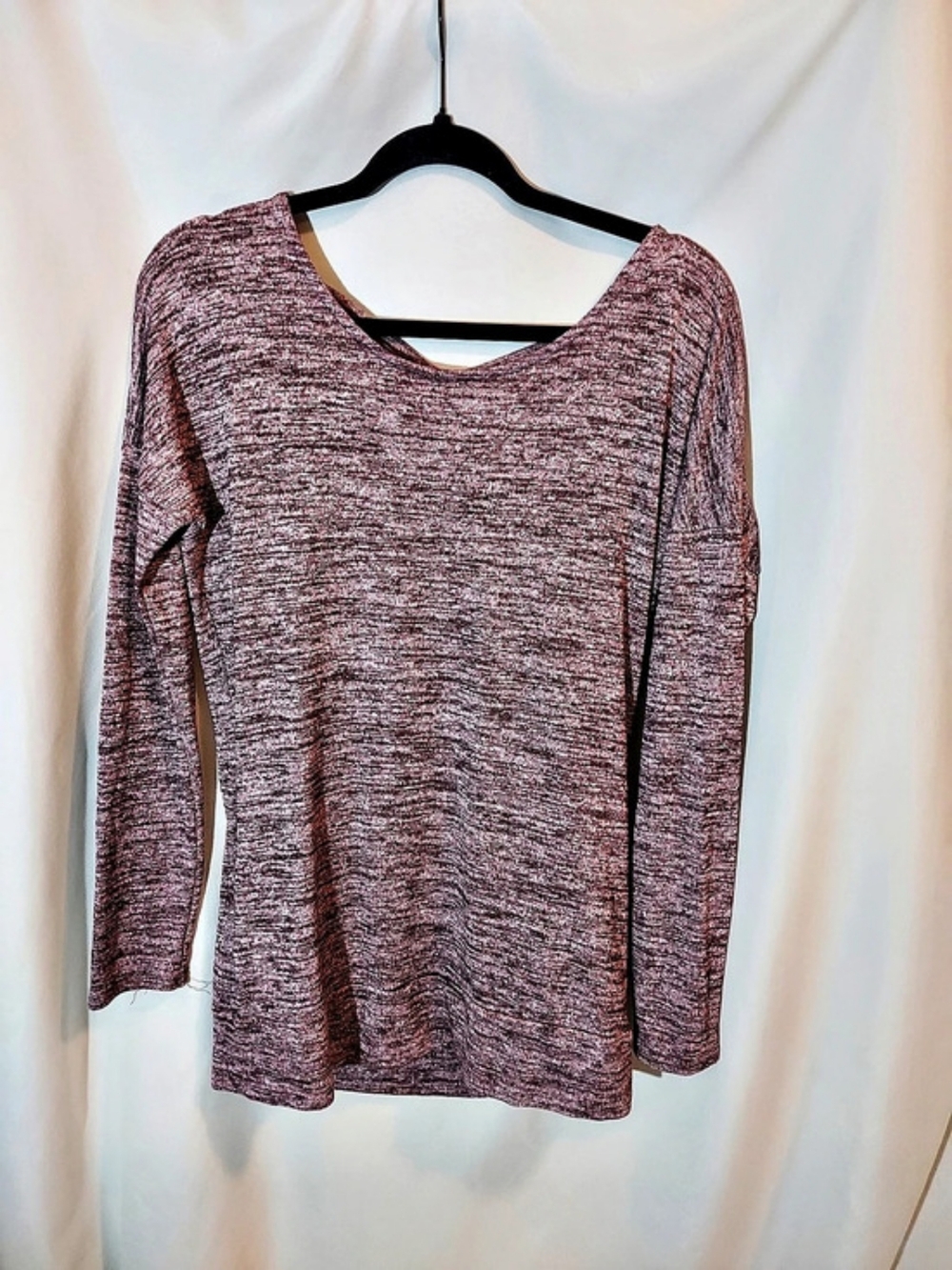 Athleta Pose Top Open Crossover Back Marled Knit Pullover Burgundy S